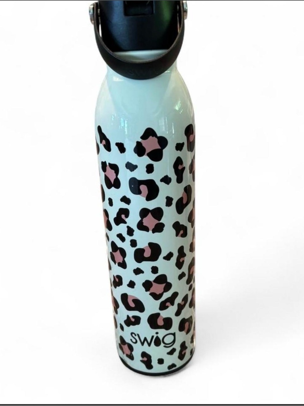 Swig Stainless Steel Water Bottle - Mint with Pink Leopard Print